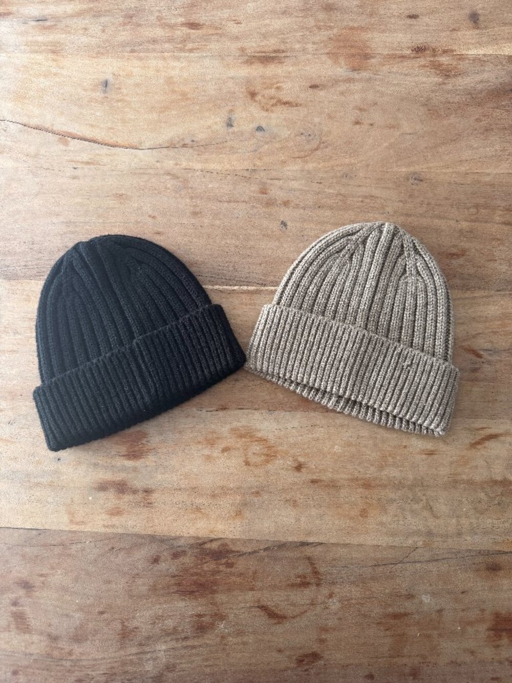 Uniqlo Heattech Ribbed Beanies - Lot of 2 (Black and Beige)
